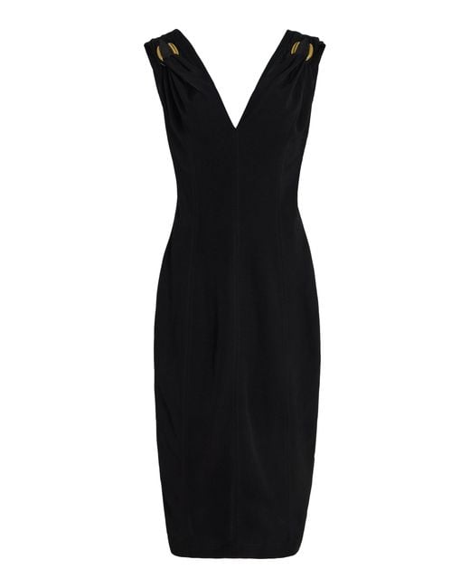Bottega Veneta Black Gathered Hardware-Detailed Linen Midi Dress