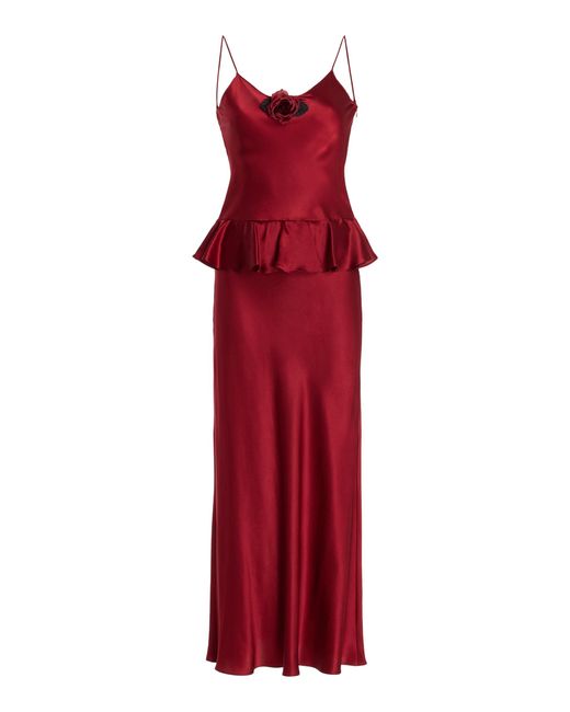 rodarte floral ruffled silk maxi dress Floral ruffled silk moir slip dress in yellow - Rodarte