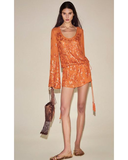 Alexis Orange Portra Sequined Mini Dress