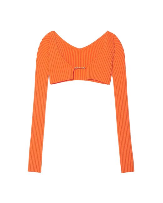 Jacquemus Orange Pralù Cropped Ribbed-knit Top