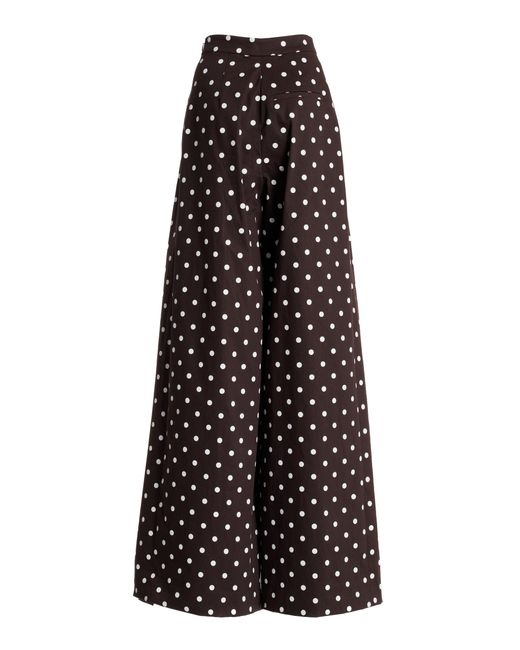 Carolina Herrera Black Polka-dotted Pleated Cotton Wide-leg Pants