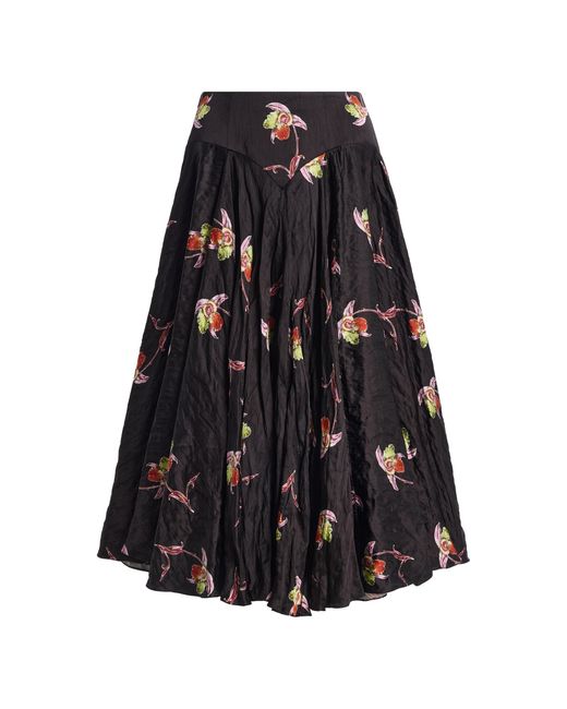 Emilia Wickstead Black Nera Floral Pleated Midi Skirt