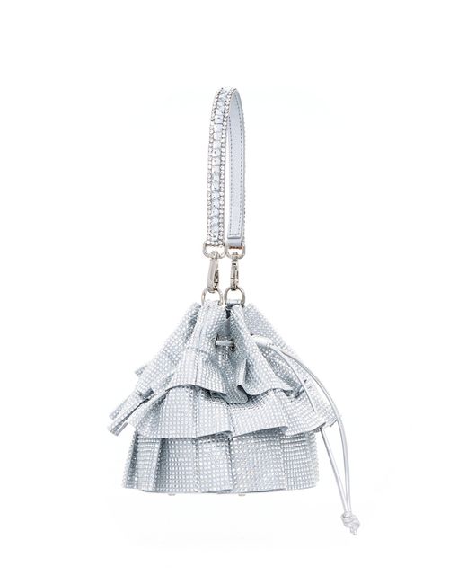 Judith Leiber White Ruffle Crystal Pouch
