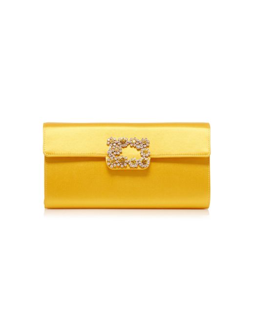 Roger Vivier Yellow Crystal-floral Satin Clutch