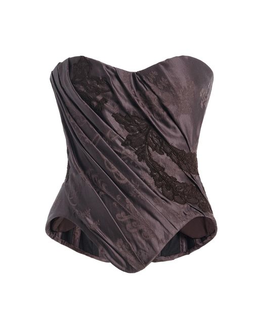 Wiederhoeft Brown Draped Silk-Jacquard Corset