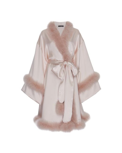 Dolce & Gabbana Pink Fur-trimmed Satin Robe