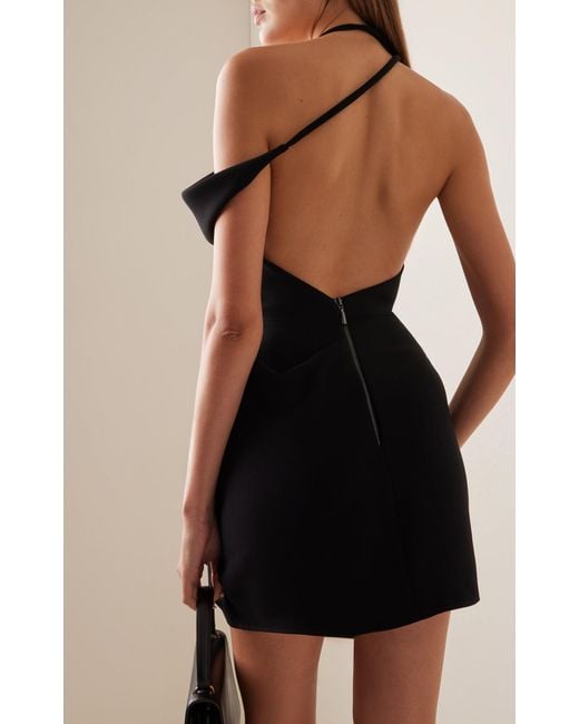 Maticevski Black Dossier One-shoulder Draped Crepe Mini Dress