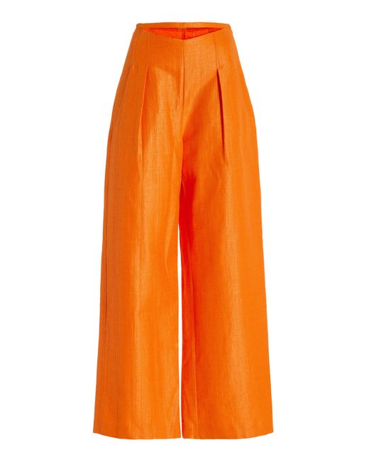 Cult Gaia Tasha Cutout Cotton-blend Raffia Wide-leg Pants in Orange | Lyst