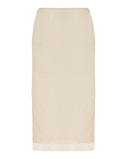 Prada Pearl-embroidered Mesh Midi Skirt in Natural | Lyst