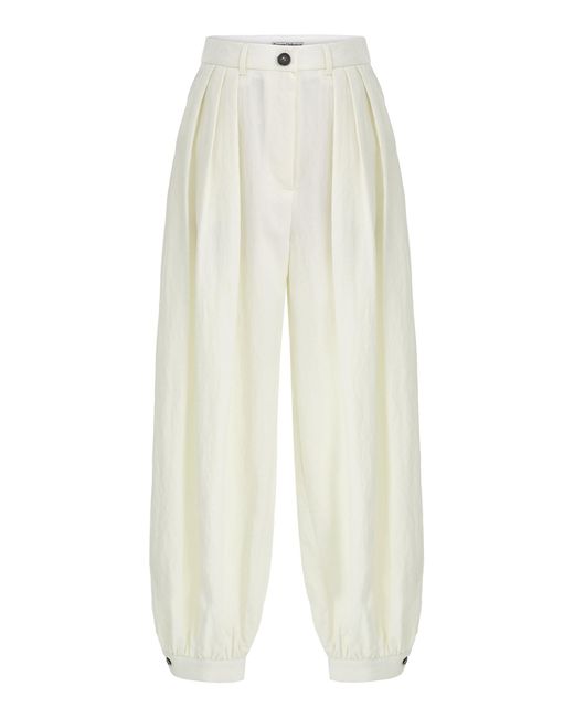 Source Unknown White Miller Gathered Linen-Blend Pants