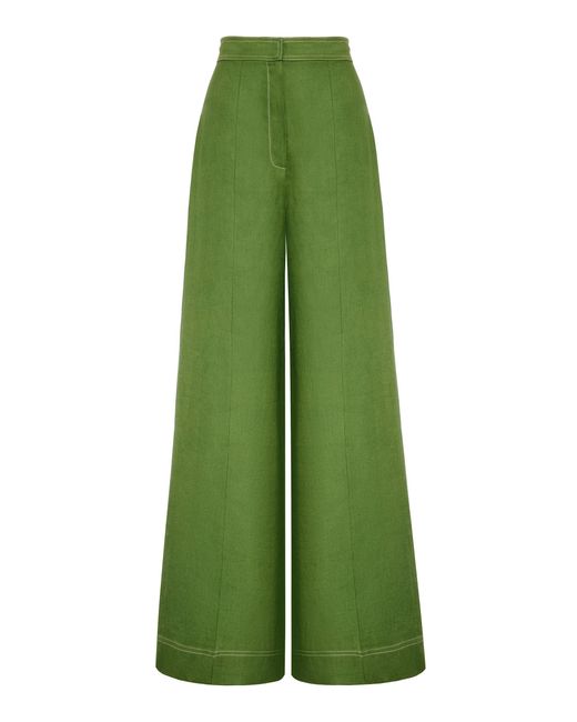 ANDRES OTALORA Green Vivir Linen Wide-Leg Pants