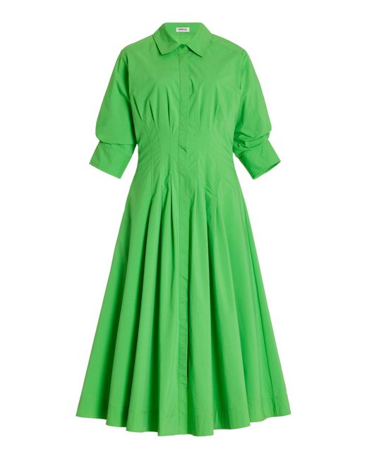 Jonathan Simkhai Green Jazz Pintucked Cotton-blend Midi Shirt Dress