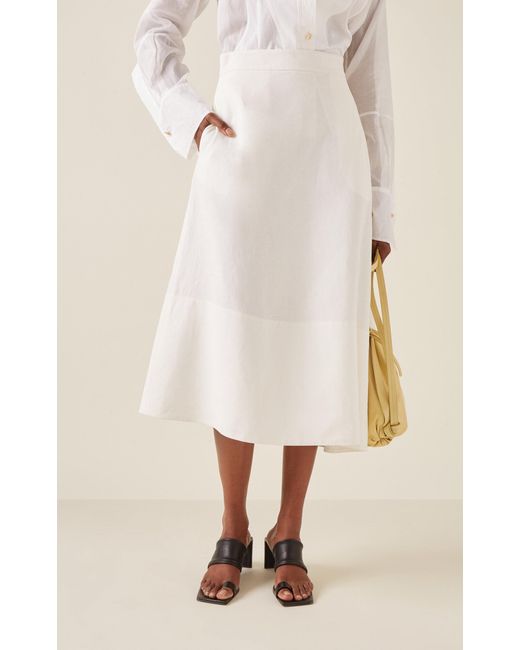 Jil Sander White Asymmetric Linen Midi Skirt