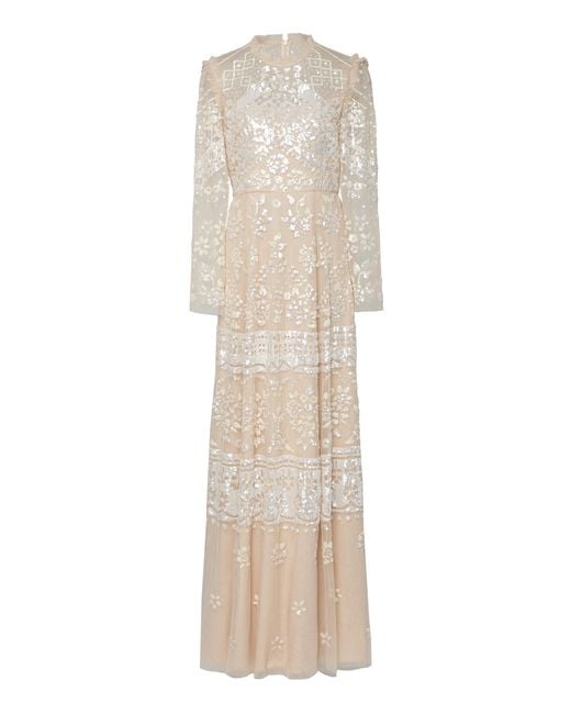 Needle & Thread Pink Aurora Sequin-embroidered Tulle Gown