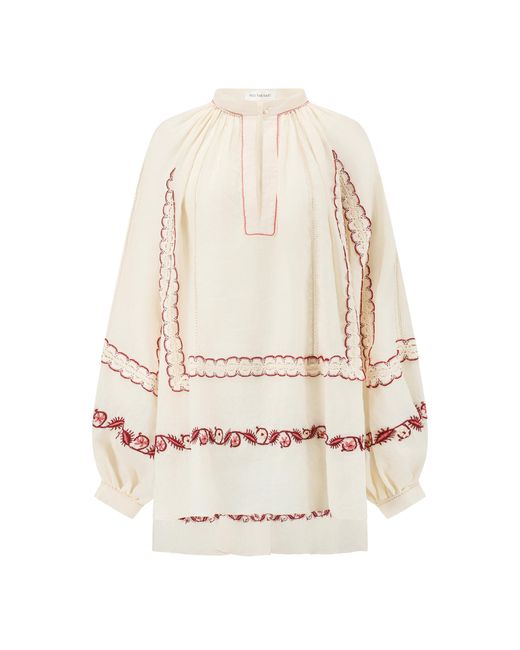Into The East Natural Embroidered Top