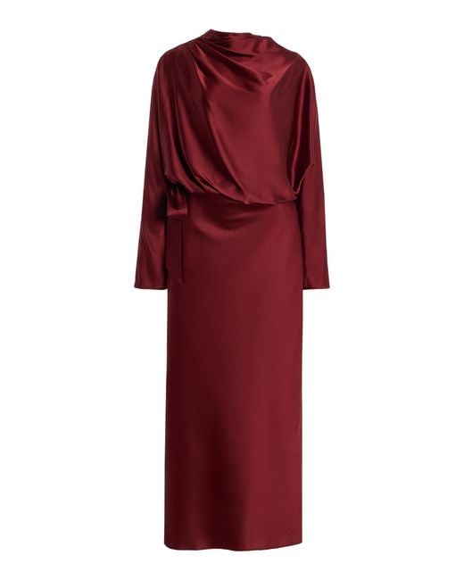 Staud Red Phoebe Draped Silk Maxi Dress