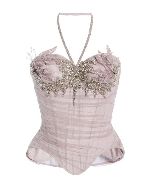Wiederhoeft Pink Beaded Silk-Taffeta Corset