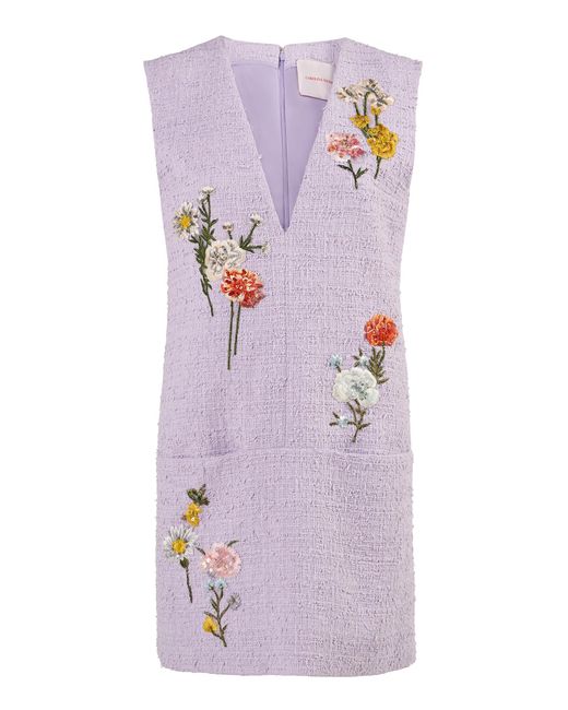 Carolina Herrera Purple Embroidered Textured Tailoring Shift Dress