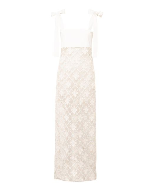 Siedres White Tallula Bow-Embellished Cotton Lace Maxi Dress
