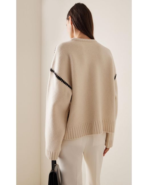 Totême  Natural Embroidered Wool-cashmere Sweater
