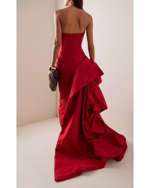 Marmar Halim Red Draped Taffeta Gown