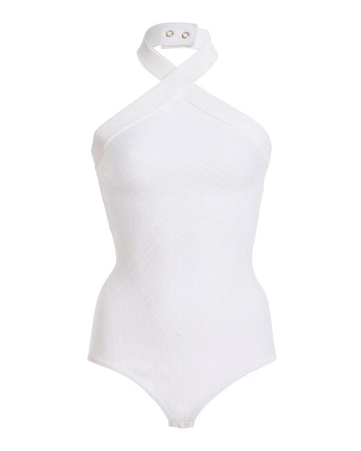 Balmain White Glittered Compact Knit Bodysuit