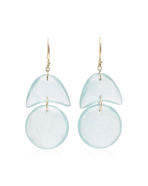 Ten Thousand Things Blue Tiny Arps 18k Yellow Gold Aquamarine Earrings