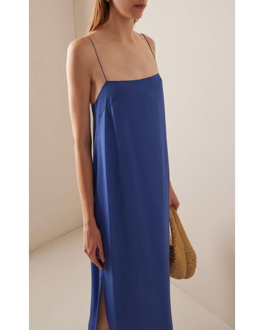 Khaite Blue Sicily Silk Midi Dress