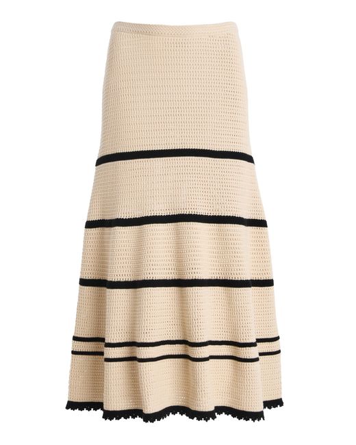 Ulla Johnson Natural Leyna Striped Knit Midi Skirt