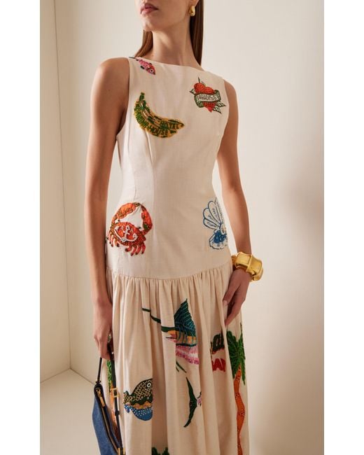ALÉMAIS Natural Clam Embroidered-linen Maxi Dress