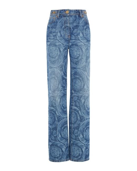 Versace Blue Printed Straight-leg Jeans