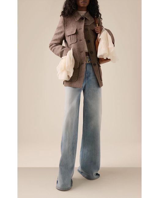 Chloé Pocket-detailed Herringbone Wool Jacket in Brown