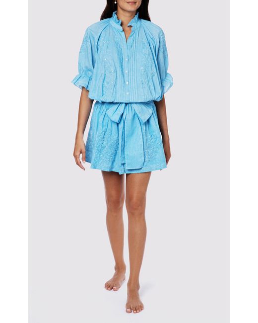 Juliet Dunn Blouson Dress With Tonal Embroidery in Blue - Lyst