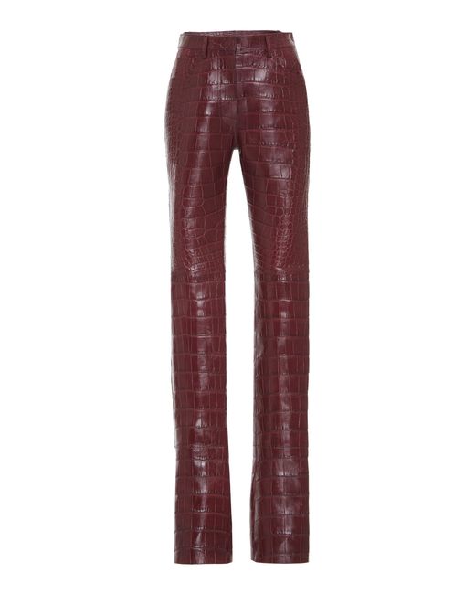 Roberto Cavalli Croc Leather Pant in Red | Lyst