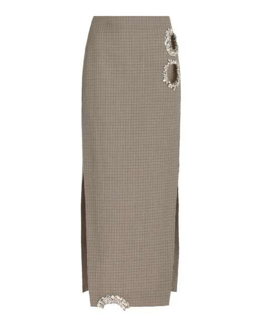 Area Brown Crystal-embellished Wool Maxi Skirt