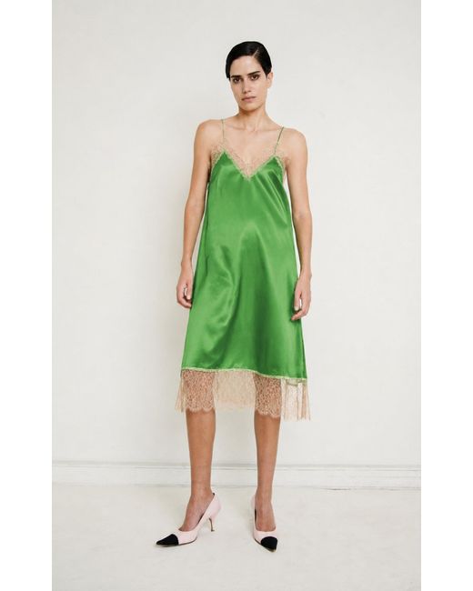 Franchise Green Layla Silk Midi Slip Dress