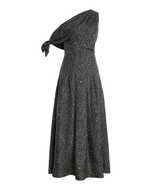 Oscar de la Renta Black One-Shoulder Silk Midi Scarf Dress