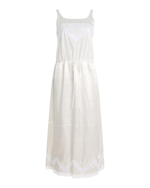 Prada White Lace-Detailed Satin Midi Batiste Dress