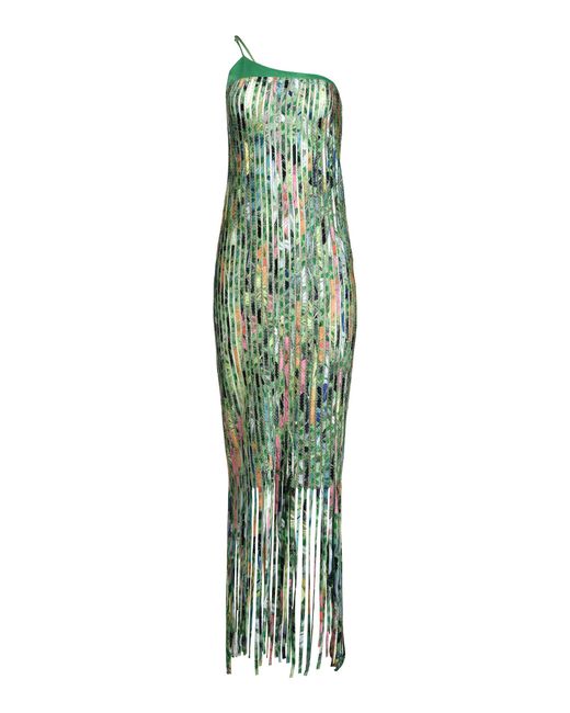 Francesca Miranda Green Eden Woven Fringe-Hem Silk Maxi Dress