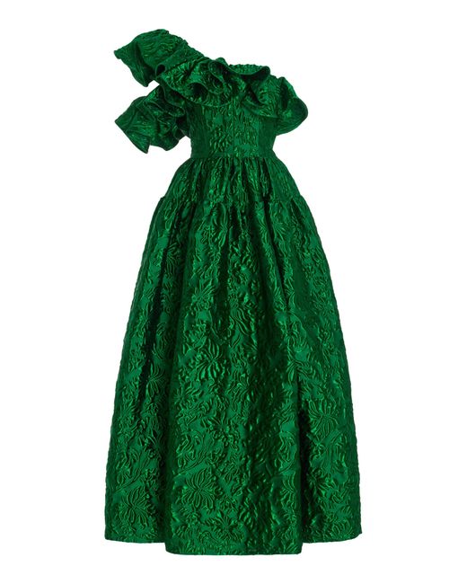 Ulla Johnson Green Cosima Metallic Jacquard Gown