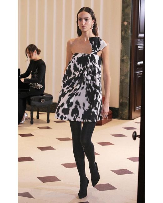 Oscar de la Renta Black Asymmetric Crepe Mini Dress
