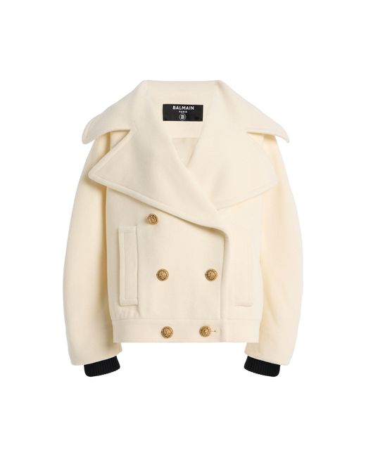 Balmain Natural Wool Pea Coat