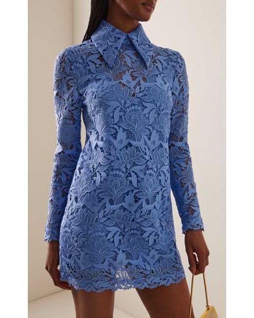 Carolina Herrera Lace Mini Shirt Dress in Blue | Lyst Canada Carolina Herrera Lace Mini Shirt Dress in Blue | Lyst Canada