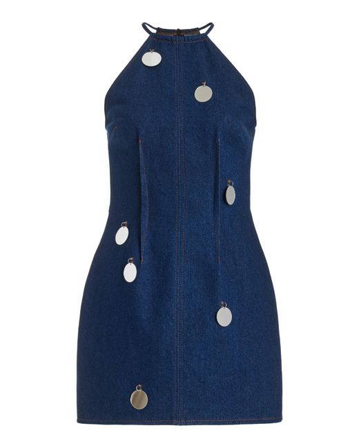 David Koma Blue Mirrored-embellishments Mid-wash Denim Mini Dress