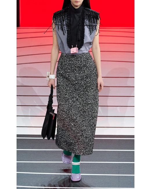 Prada Multicolor Embellished Neckline Poplin Shirt