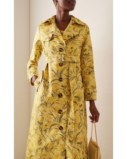 Cara Cara Yellow Karlie Floral Jacquard Trench Coat