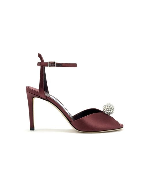 Jimmy Choo Red Sacora Crystal-Embellished Satin Sandals