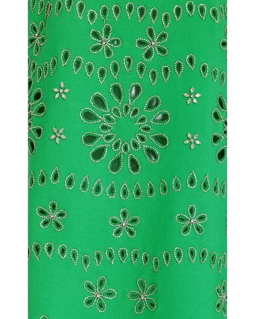 Oscar de la Renta Green Embroidered Cotton-blend Mini Dress