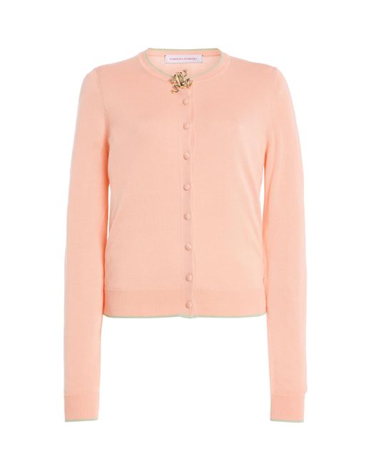 Carolina Herrera Pink Long-Sleeve Fine Gauge Signature Silk Cardigan