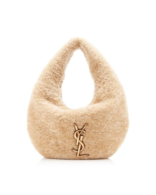 Saint Laurent Natural Icarino Shearling Hobo Bag